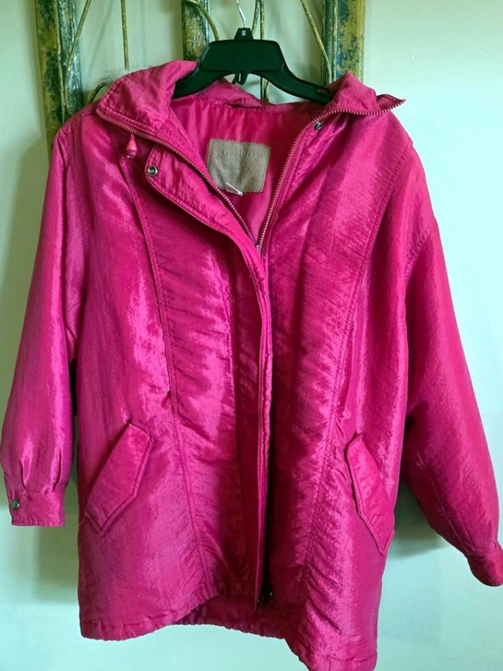 Vintage J.G. Hook Hooded Parka Hot Pink Real Fox Fur Trim Winter Coat Size 8